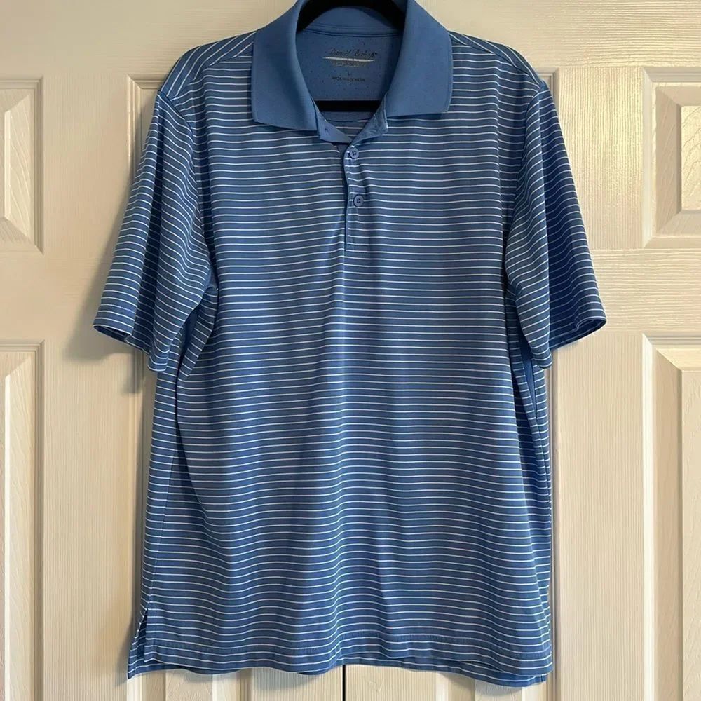 Daniel Bishop Men’s Blue & White Striped Short-sleeve Collared Shirt, Size L